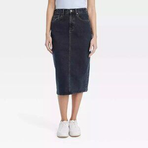 Women's NWT Universal Thread High Rise Denim Midi Skirt Black Wash‎ Size 4